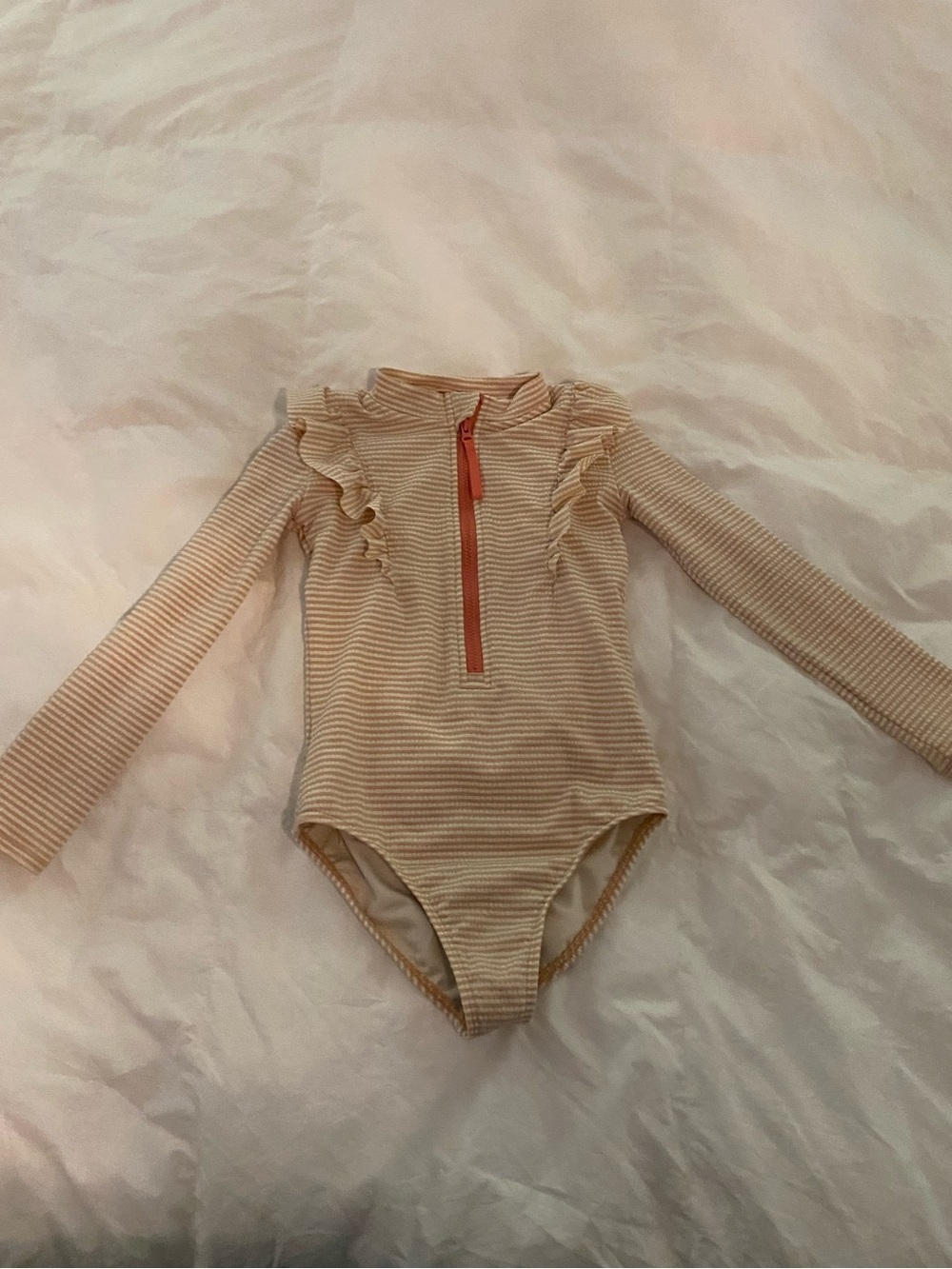 Pehr Long Sleeve One-Piece Swimsuit in Pink and Beige Stripe 4-5T